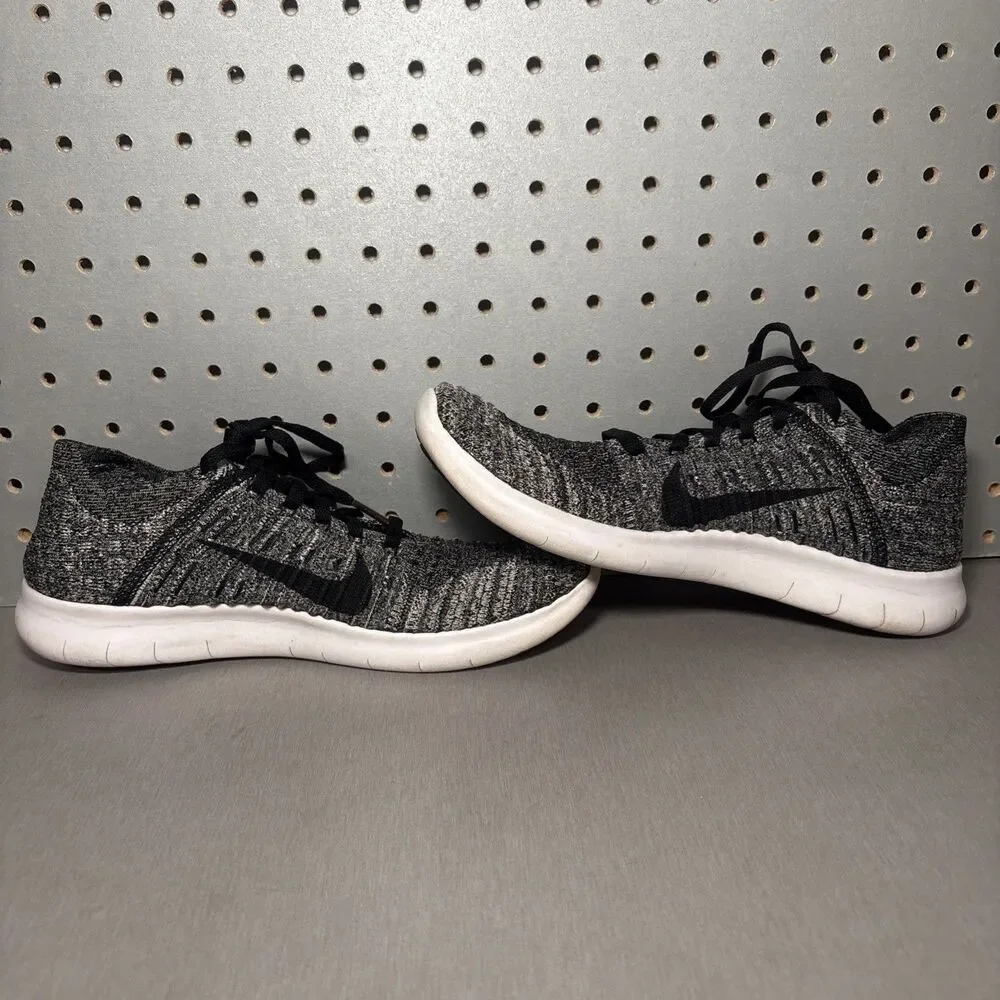 Nike Free RN Flyknit Running Shoes Mens Sz 6 Womens Sz 7.5 Black White Oreo